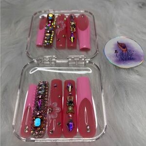 Pink Rhinestone Nail Set